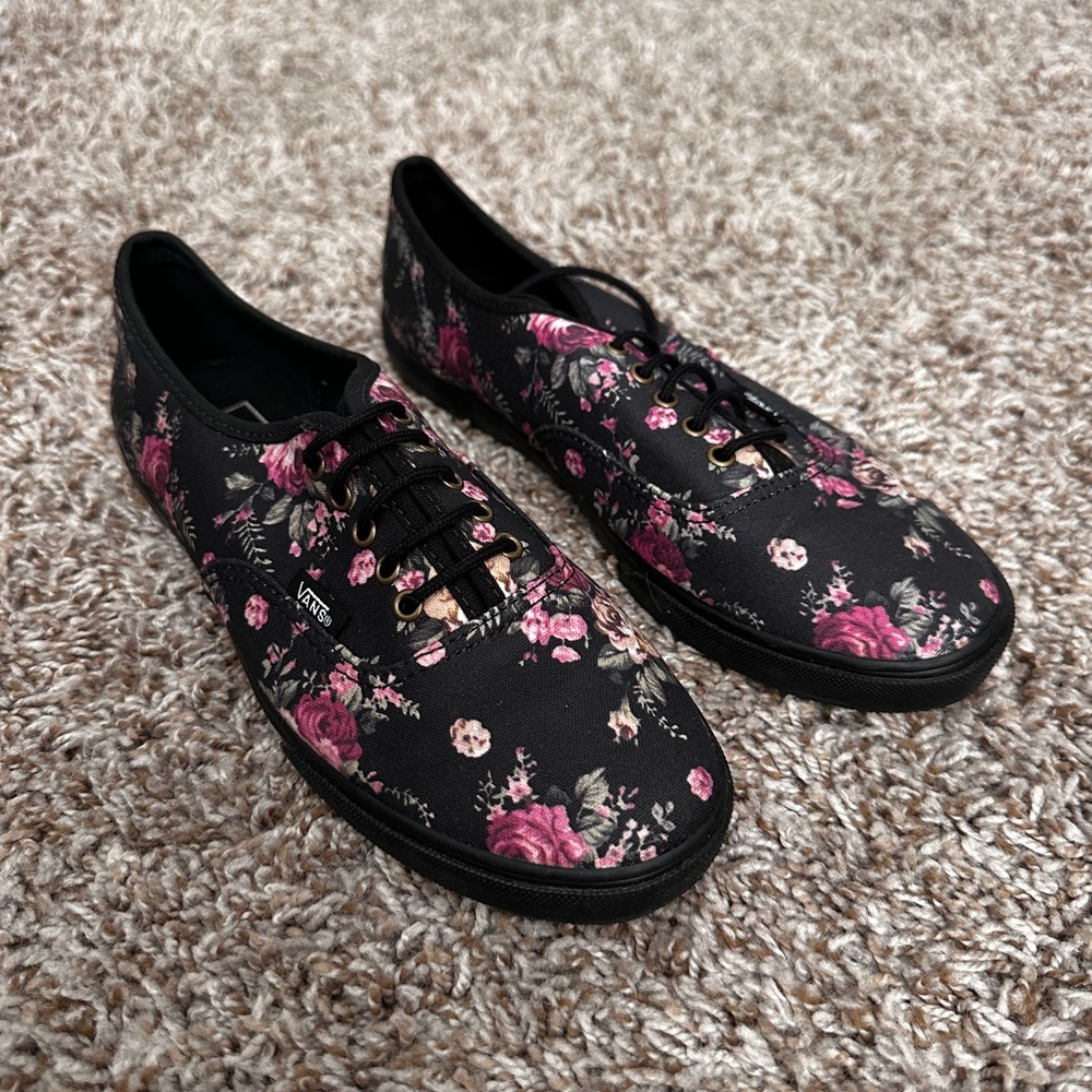Vans Black and Pink Floral Canvas Shoes
